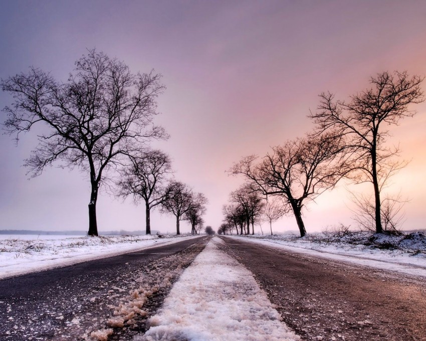 Winter Long Road Background Wallpaper Full HD