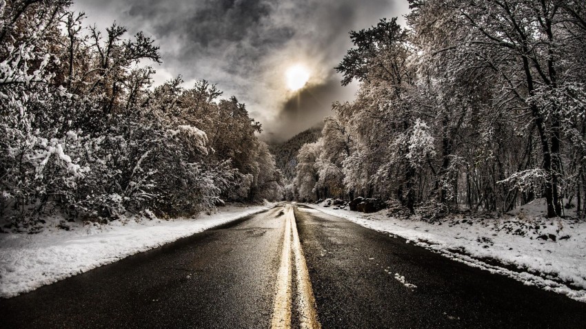 Winter Road Background Full HD Download Free