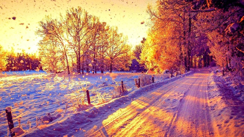 Winter Road Sunset Background Full HD Download Free