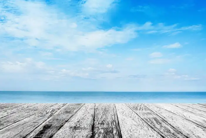 Wooden Table Ocean Background HD Images