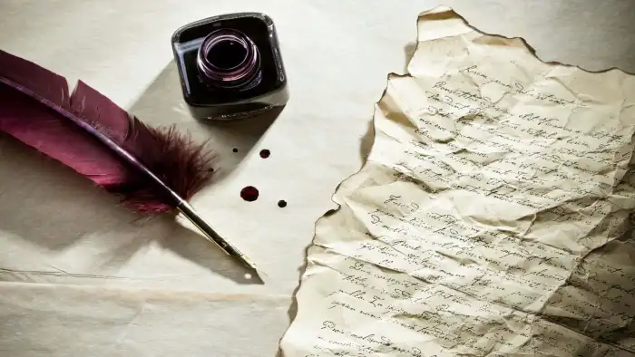 Writing With Maroon Quill Background HD Images