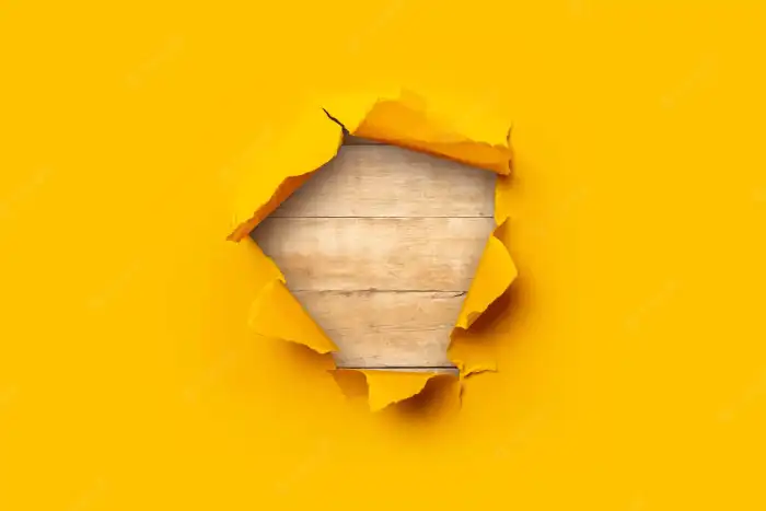 Yellow Torn Paper On Wood Background HD Images